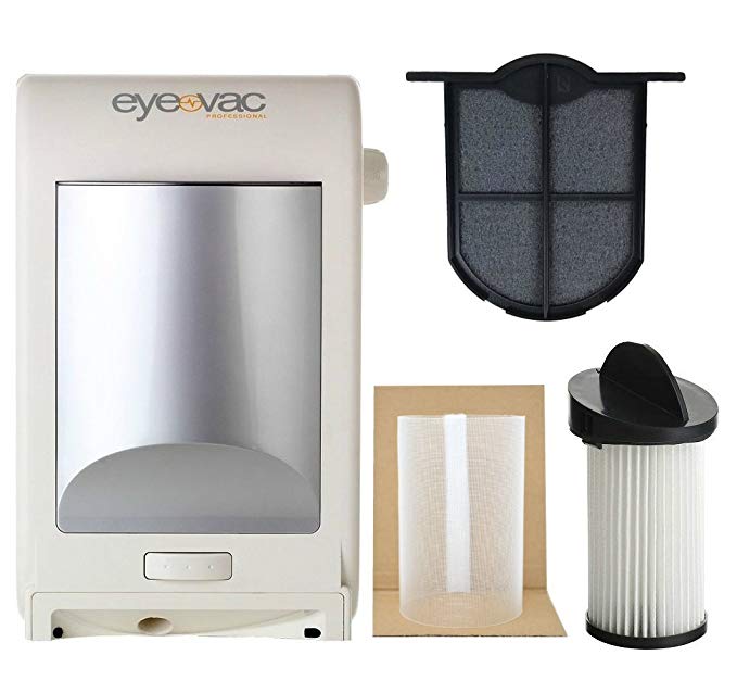 EyeVac EVPRO Design White Professional Touchless Vacuum Cleaner + Extra Reusable Exhaust Filter + Extra HEPA Pre-Motor Filter + Pre-Motor Flexible Mesh Filter Screen Accessories Bundle