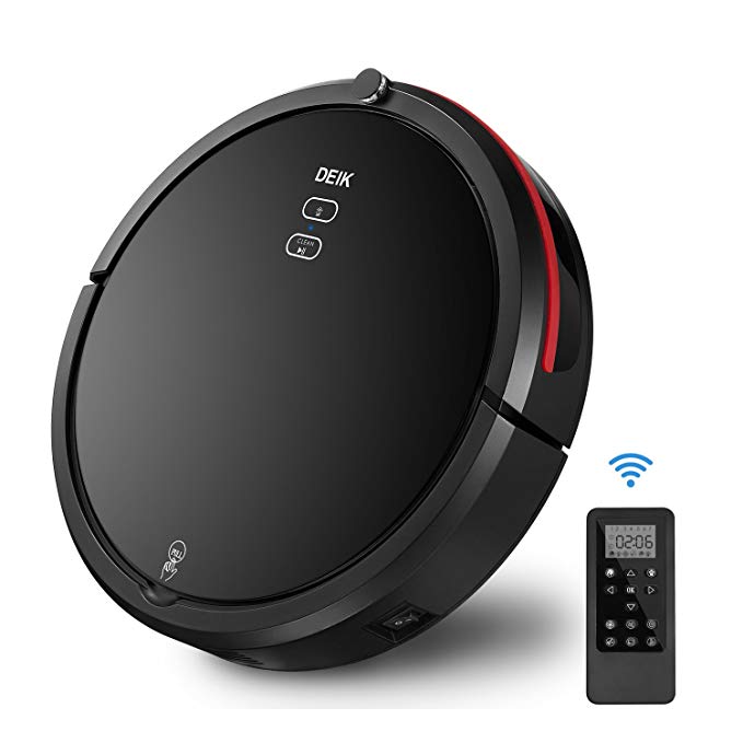 DEIK Robot Vacuum Cleaner with Max Power Suction, 5 Cleaning Modes and Self-Charging Robotic Vacuum Cleaner, HEPA Filter for Pet Fur, Easy Schedule Cleaning for Hard Surface Floors & Thin Carpets