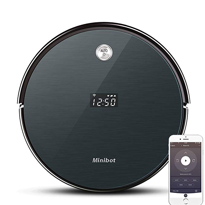 Minibot Robot Vacuum Cleaner with Max Power Suction,WiFi Connectivity,App Controls,Self-Charging for Pet Hairs,Hard Surface Floors & Thin Carpets DAR Gray