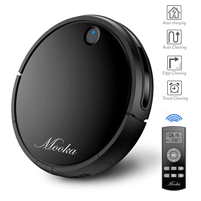 Robot Vacuum Cleaner, MOOKA Self-Charging Robotic Vacuum with Max Suction Power, 2600mAH Battery, HEPA Filter, Suit for Hard Surface Floors & Thin Carpets, Cleans The Floors of Dirt, Debris, Pet Hair