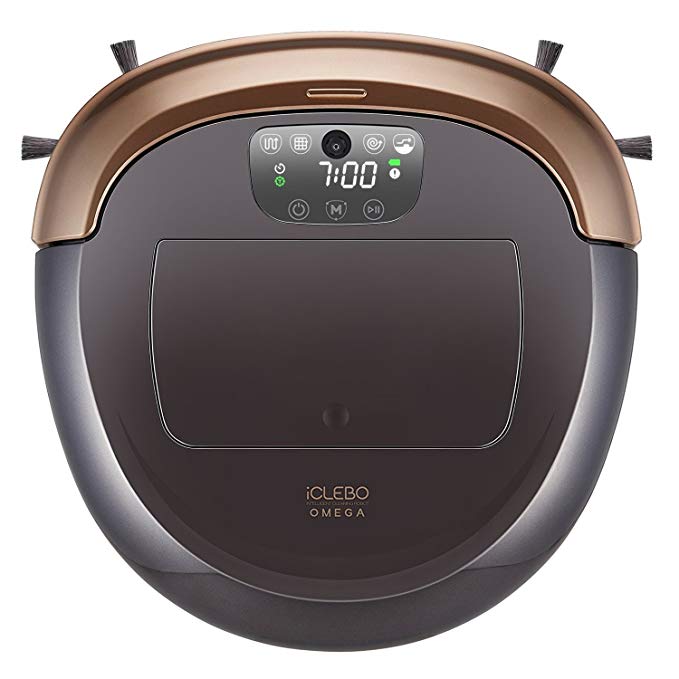 iClebo Omega Robot Vacuum Wet Mop All-Surface Cleaner, Carpet or Floor, Tangle-Free Blade for Pet Hair, Cleans with Remote Control Camera-Mapping, Highest Suction Power Available, Black/Gold