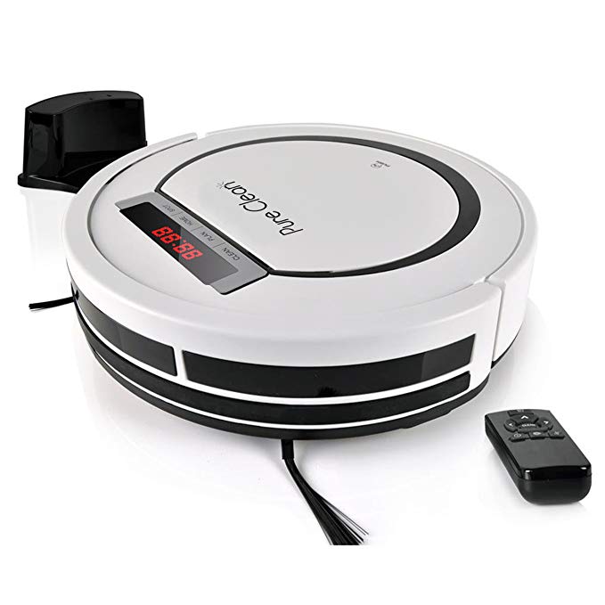 Pure Clean Automatic Programmable Robot Vacuum Cleaner-Scheduled Activation & Charge Dock Auto Home Clean Carpet Hardwood Floor, Hepa Pet Hair and Allergies Friendly, Pureclean PUCRC90
