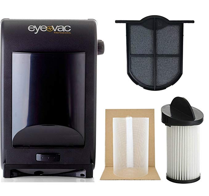 EyeVac EVPRO Tuxedo Black Professional Touchless Vacuum Cleaner + Extra Reusable Exhaust Filter + Extra HEPA Pre-Motor Filter + Pre-Motor Flexible Mesh Filter Screen Accessories Bundle