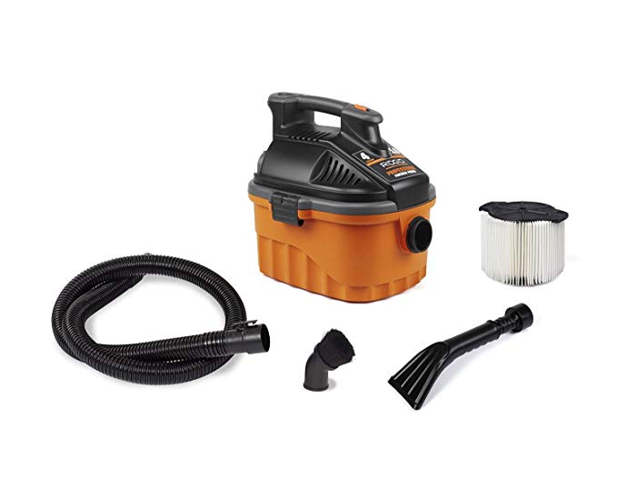 RIDGID Wet Dry Vacuums VAC4000 Powerful and Portable Wet Dry Vacuum Cleaner, Includes 4-Gallon, 5.0 Peak Horsepower Wet Dry Auto Vacuum Cleaner for Car, Dusting Brush, Car Nozzle, and Claw Nozzle